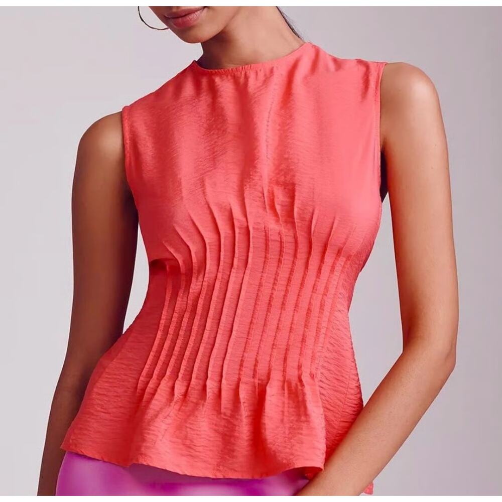 Anthropologie Pink Della Pleated Top Size: M